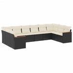 10 részes fekete polyrattan kerti ülőgarnitúra párnákkal 2