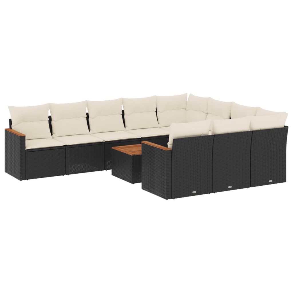11 részes fekete polyrattan kerti ülőgarnitúra párnákkal 2