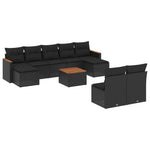 10 részes fekete polyrattan kerti ülőgarnitúra párnákkal 2