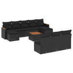 11 részes fekete polyrattan kerti ülőgarnitúra párnákkal 2