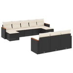 10 részes fekete polyrattan kerti ülőgarnitúra párnákkal 2