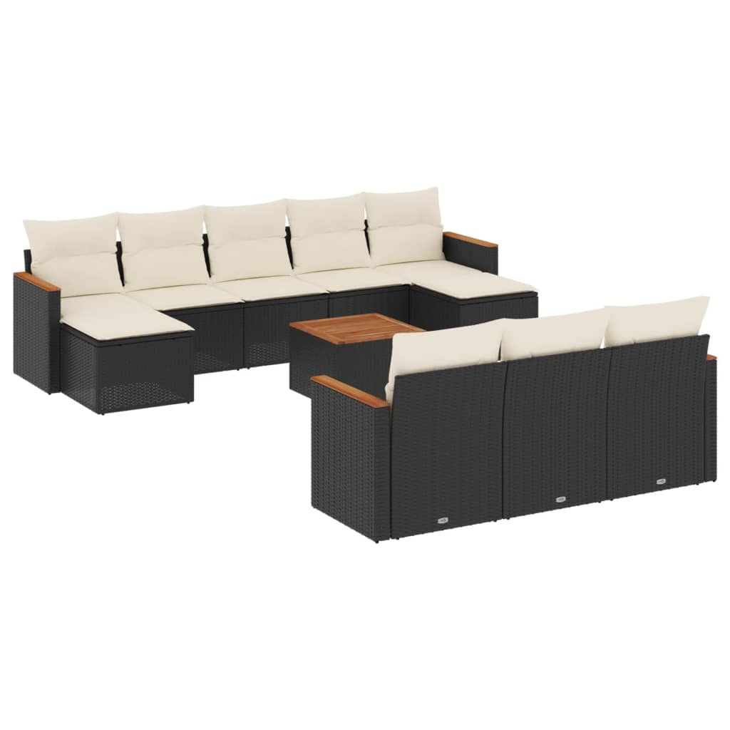 11 részes fekete polyrattan kerti ülőgarnitúra párnákkal 2