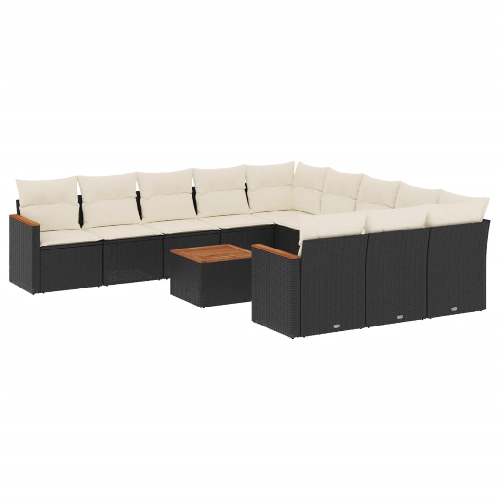 12 részes fekete polyrattan kerti ülőgarnitúra párnákkal 2