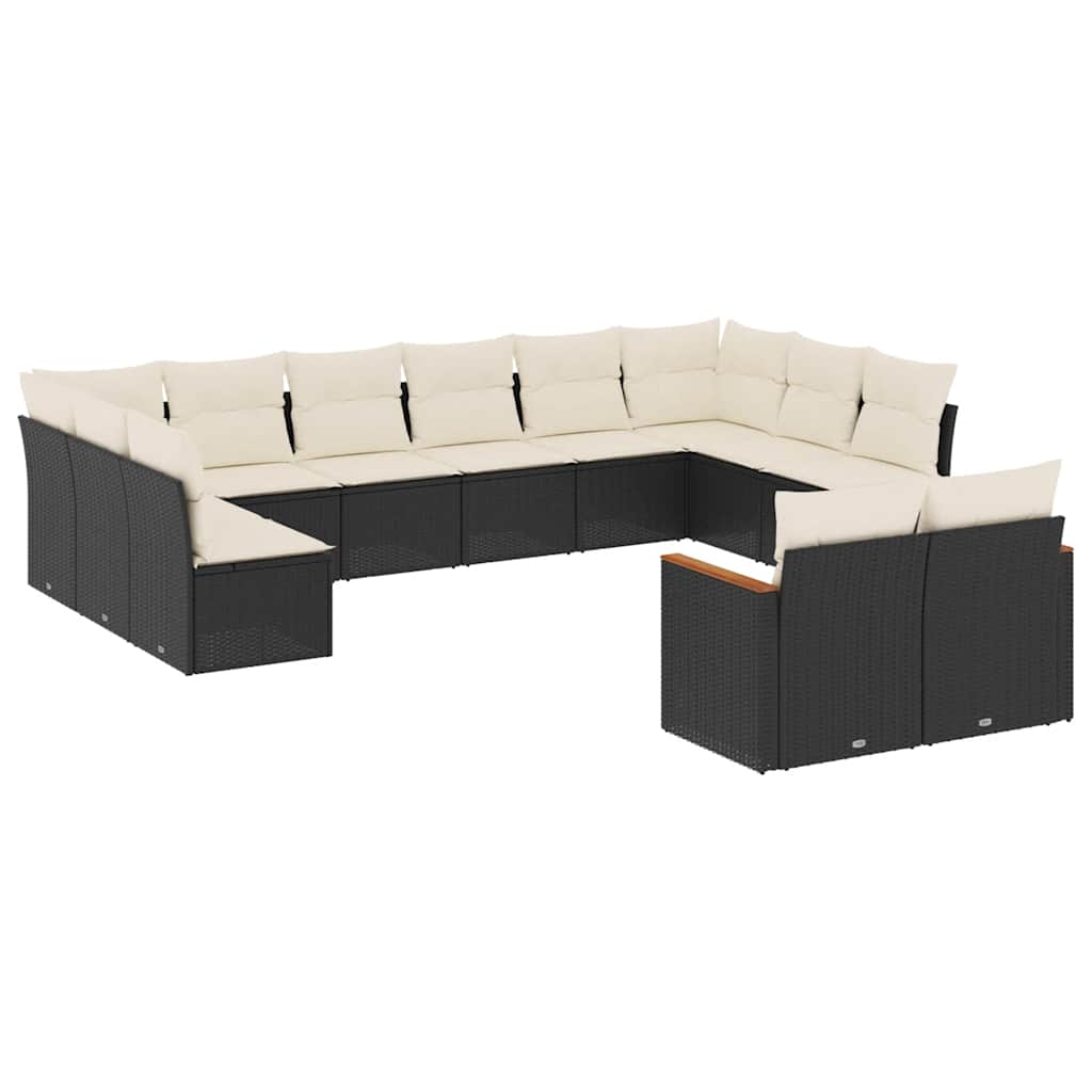 12 részes fekete polyrattan kerti ülőgarnitúra párnákkal 2