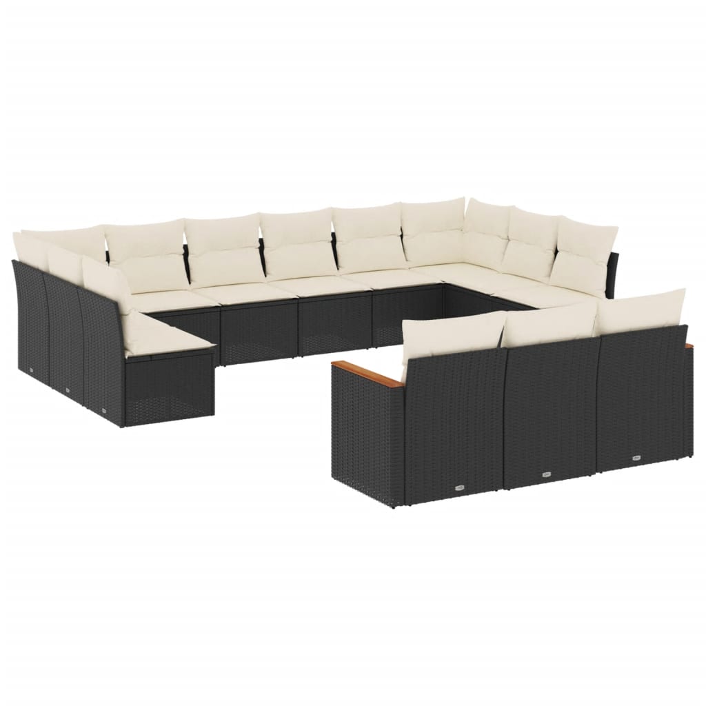 13 részes fekete polyrattan kerti ülőgarnitúra párnákkal 2