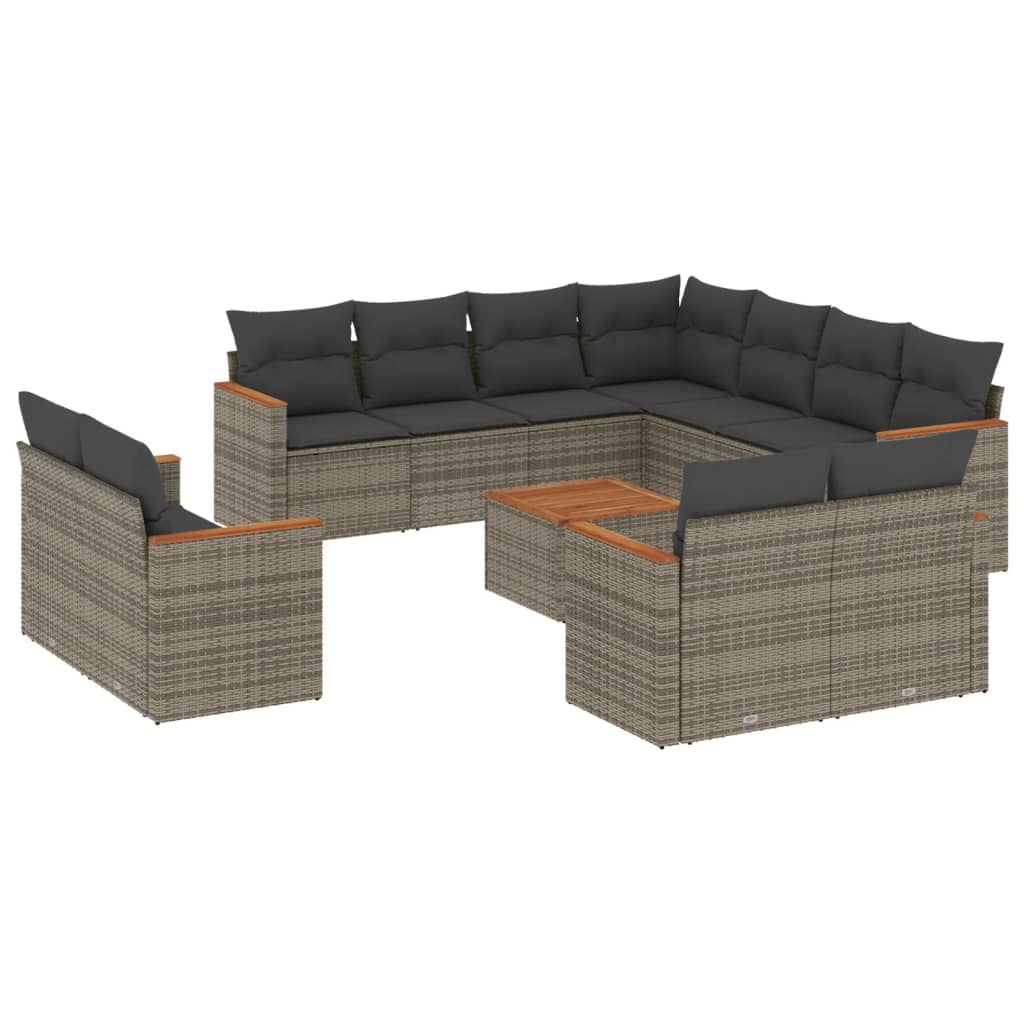 12 részes szürke polyrattan kerti ülőgarnitúra párnákkal 2