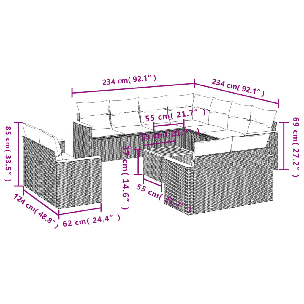 12 részes szürke polyrattan kerti ülőgarnitúra párnákkal 3