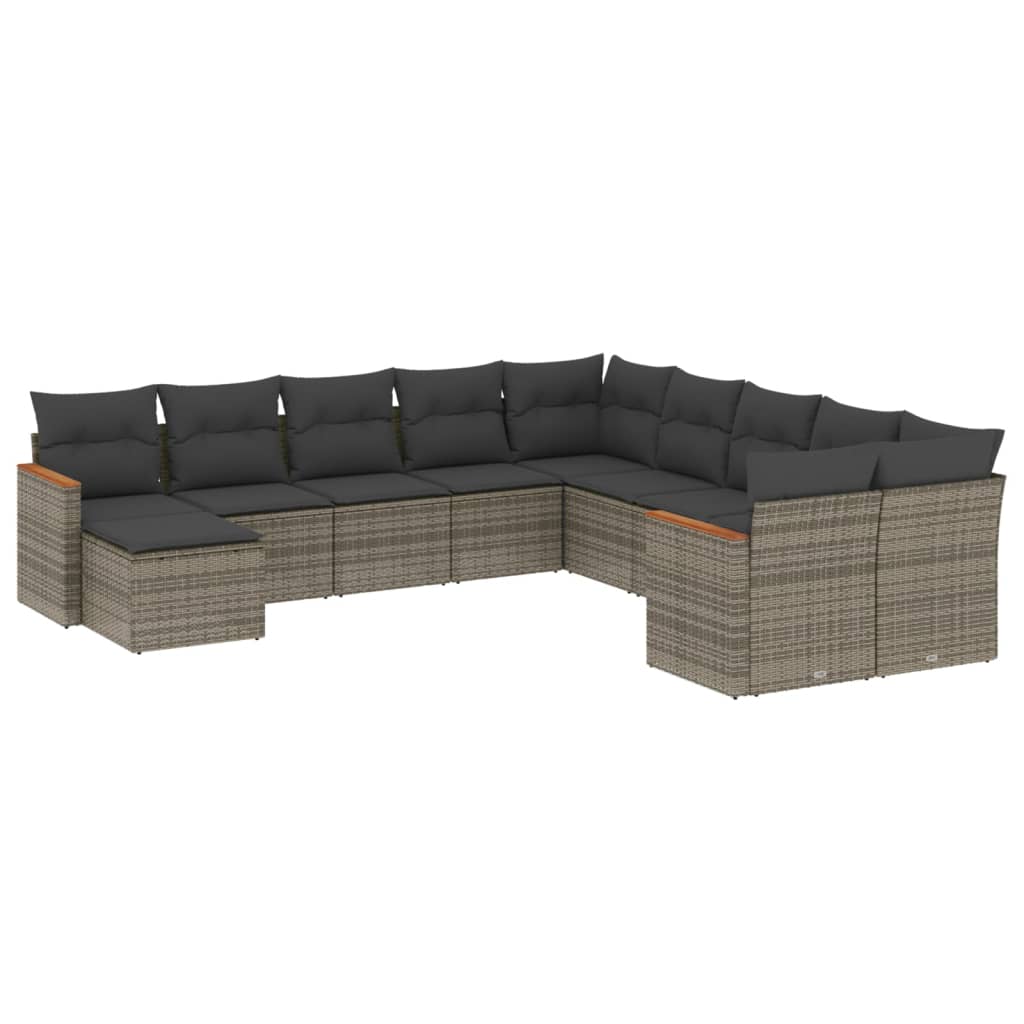 11 részes szürke polyrattan kerti ülőgarnitúra párnákkal 2