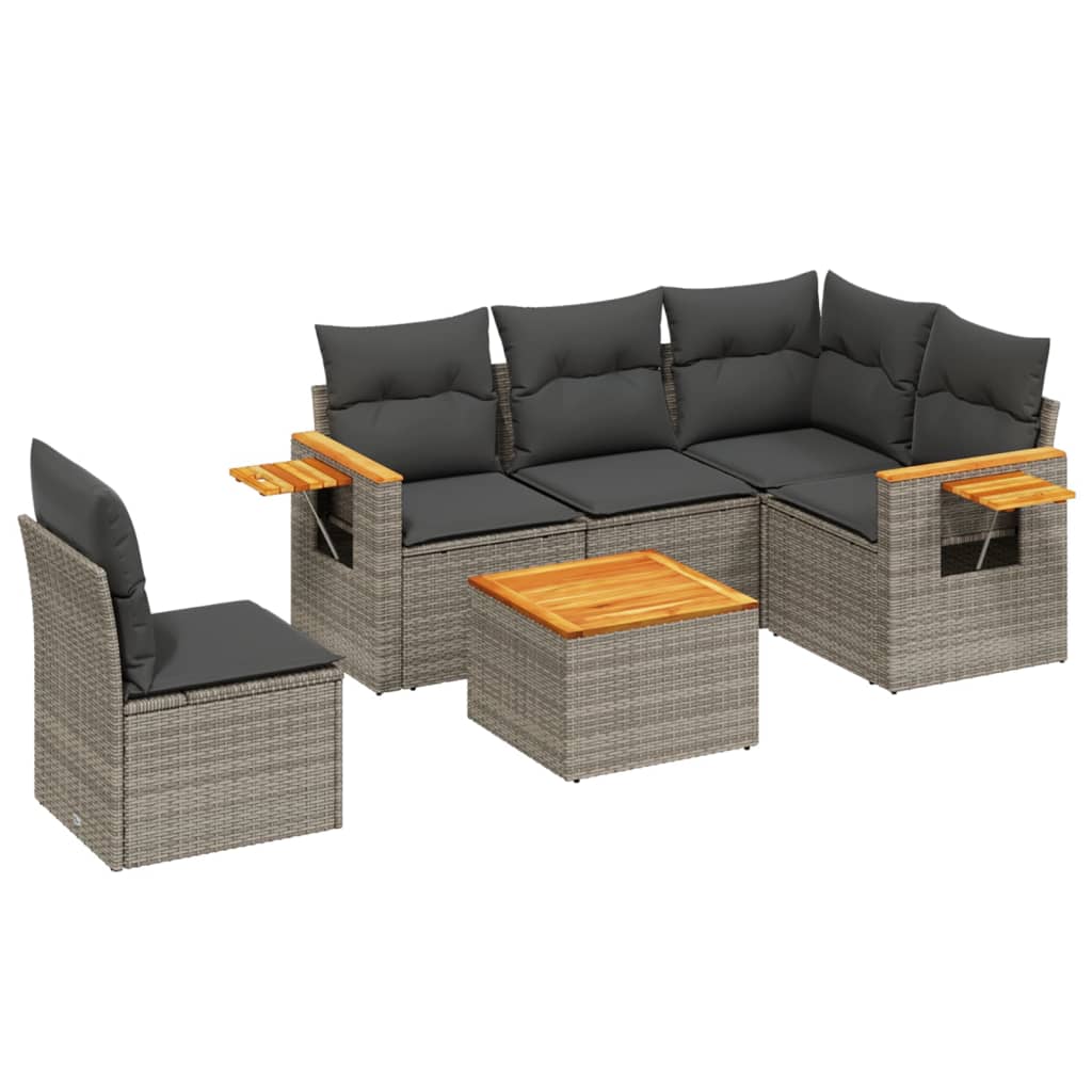 6 részes szürke polyrattan kerti ülőgarnitúra párnákkal 2
