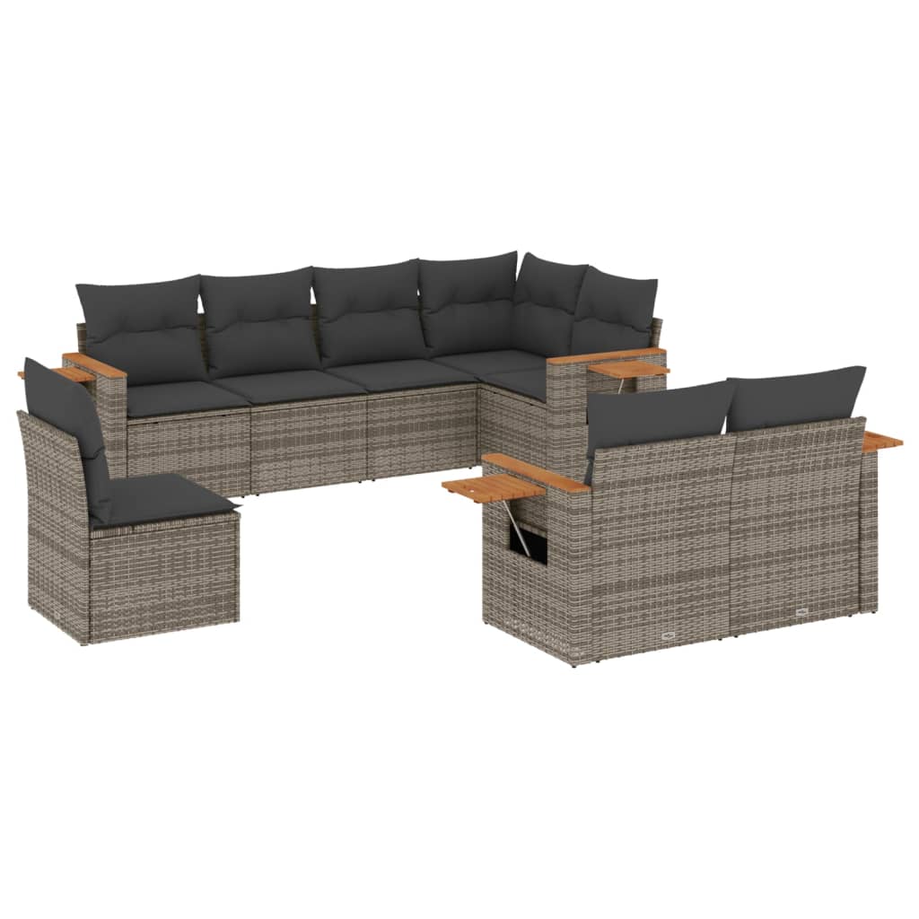 8 részes szürke polyrattan kerti ülőgarnitúra párnákkal 2