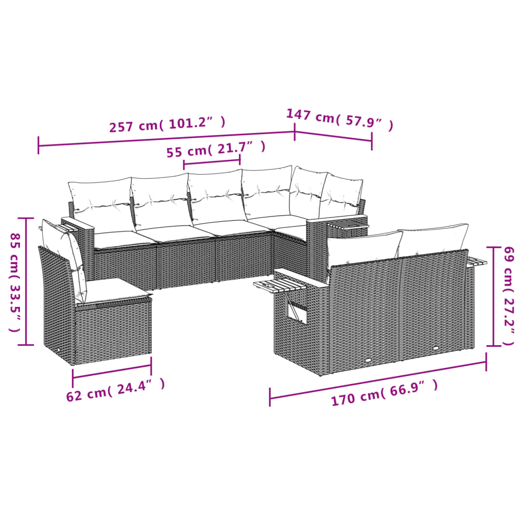 8 részes szürke polyrattan kerti ülőgarnitúra párnákkal 3