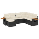 7 részes fekete polyrattan kerti ülőgarnitúra párnával 2