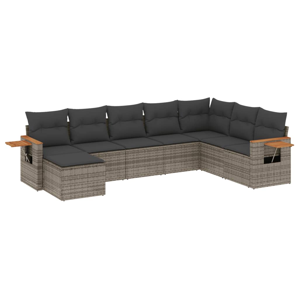 8 részes szürke polyrattan kerti ülőgarnitúra párnákkal 2