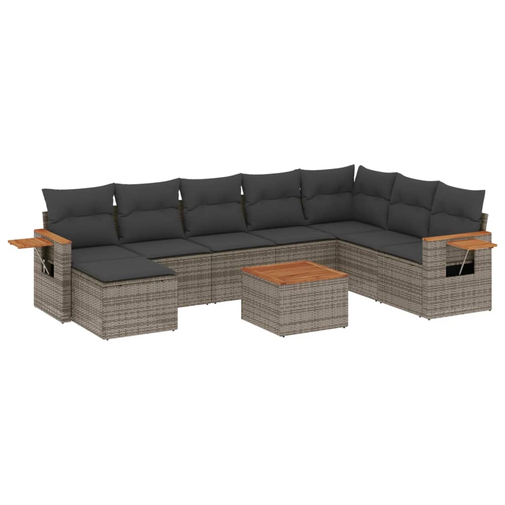 9 részes szürke polyrattan kerti ülőgarnitúra párnákkal 2