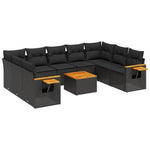 10 részes fekete polyrattan kerti ülőgarnitúra párnákkal 2