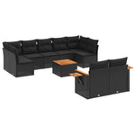 10 részes fekete polyrattan kerti ülőgarnitúra párnákkal 2