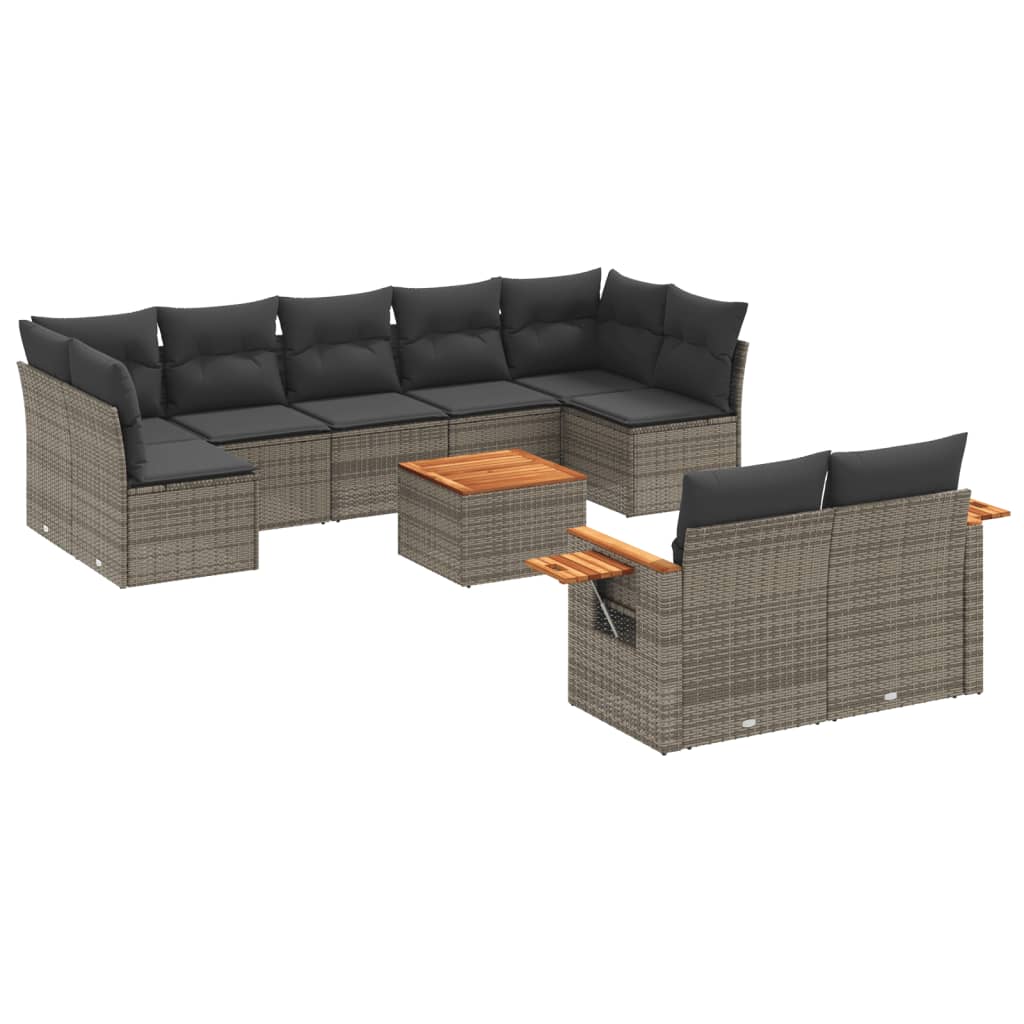 10 részes szürke polyrattan kerti ülőgarnitúra párnákkal 2