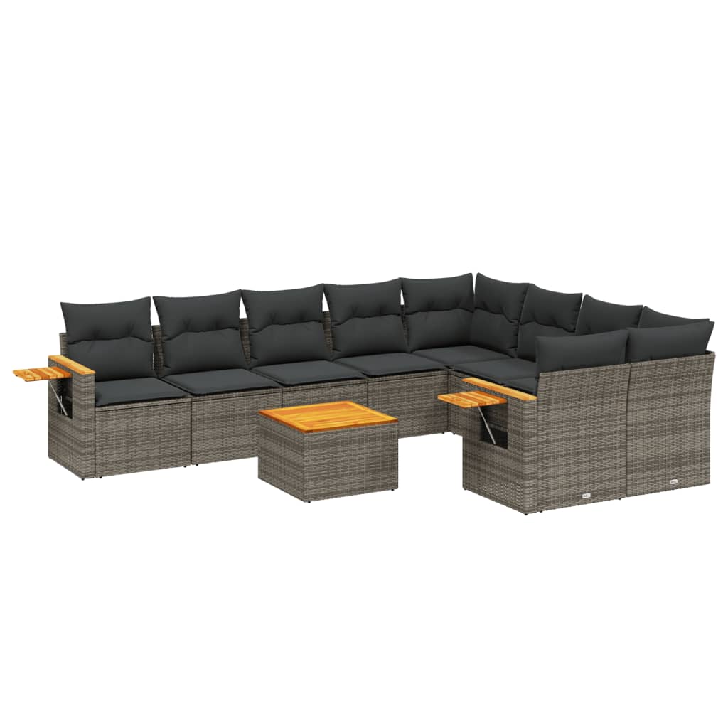 10 részes szürke polyrattan kerti ülőgarnitúra párnákkal 2