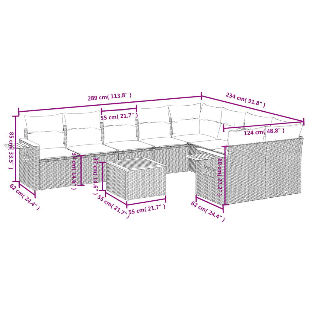 10 részes szürke polyrattan kerti ülőgarnitúra párnákkal 3