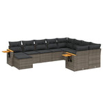 10 részes szürke polyrattan kerti ülőgarnitúra párnákkal 2