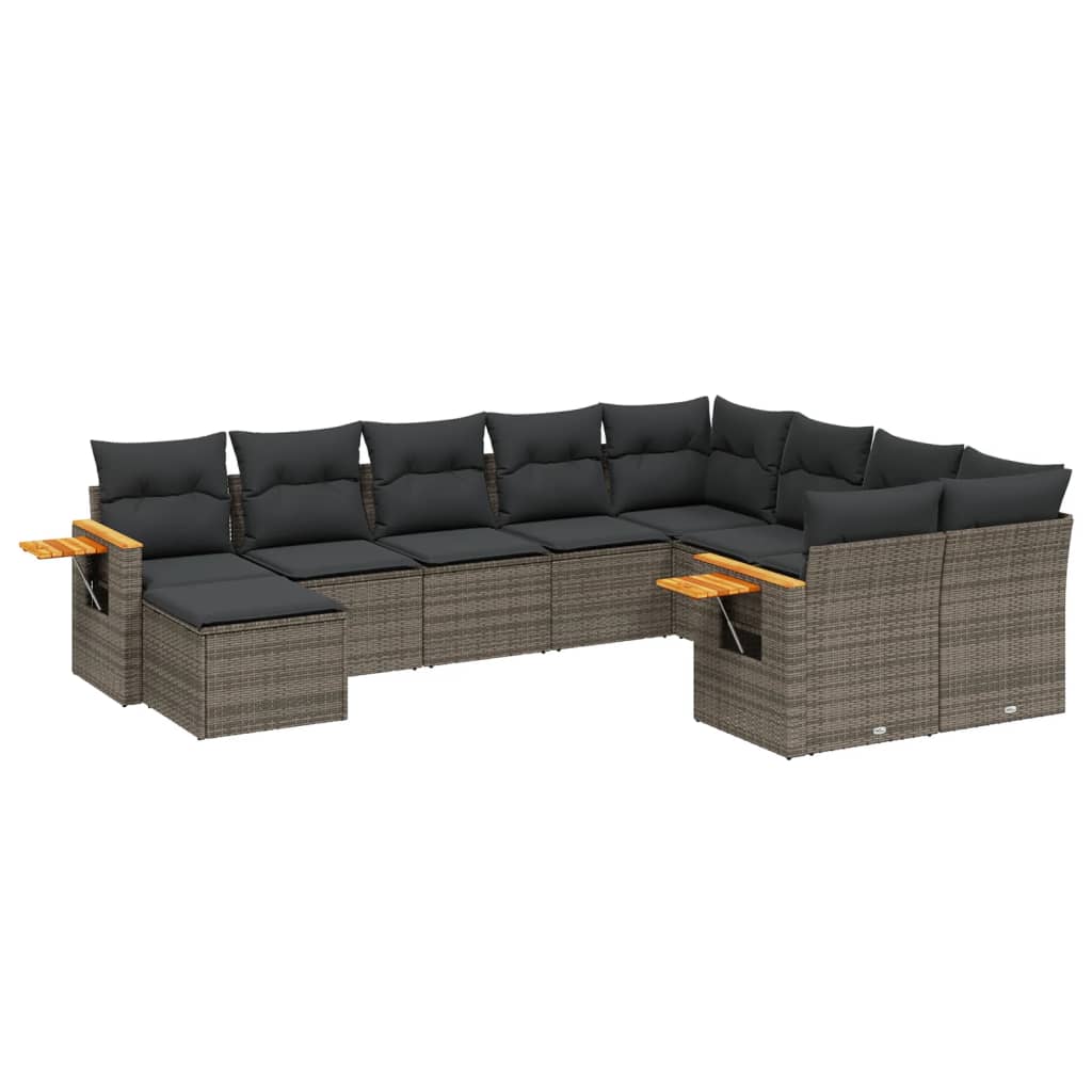 10 részes szürke polyrattan kerti ülőgarnitúra párnákkal 2