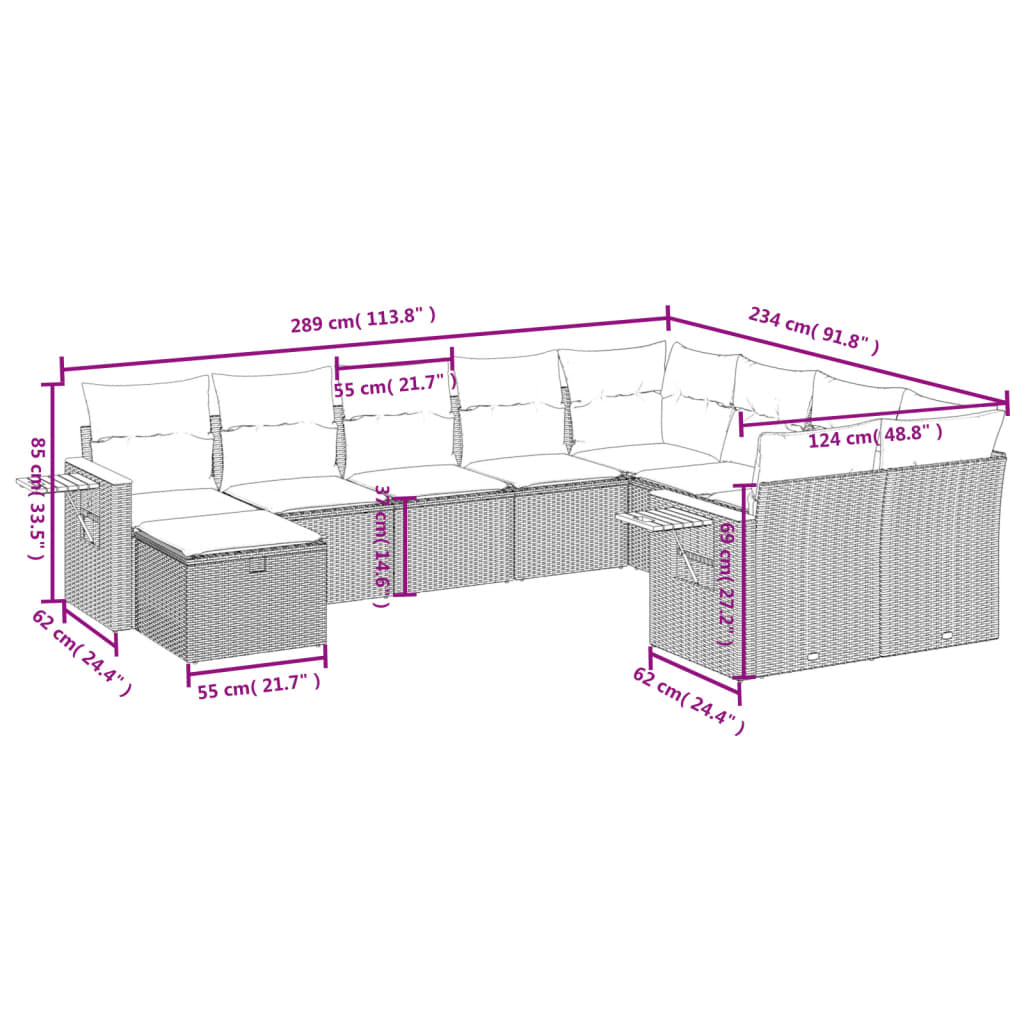 10 részes szürke polyrattan kerti ülőgarnitúra párnákkal 3