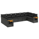 10 részes fekete polyrattan kerti ülőgarnitúra párnákkal 2