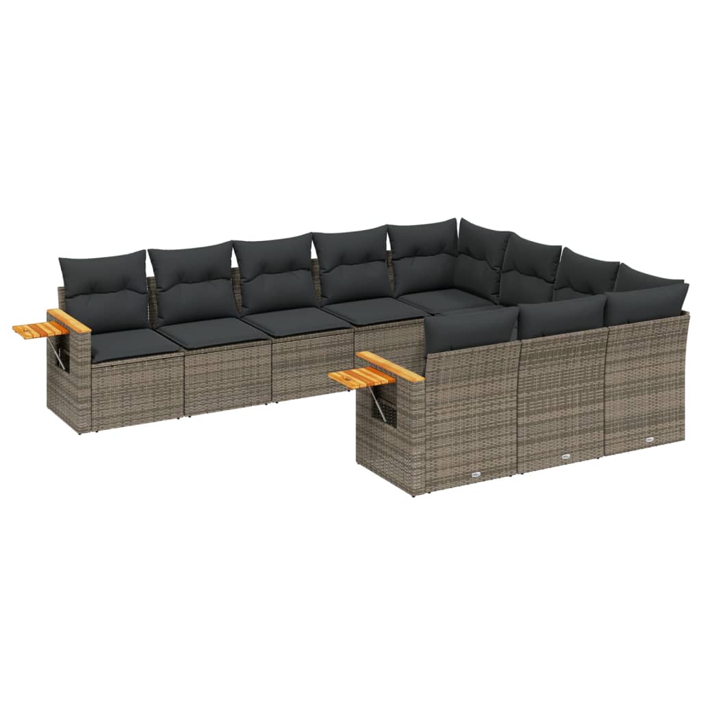 10 részes szürke polyrattan kerti ülőgarnitúra párnákkal 2