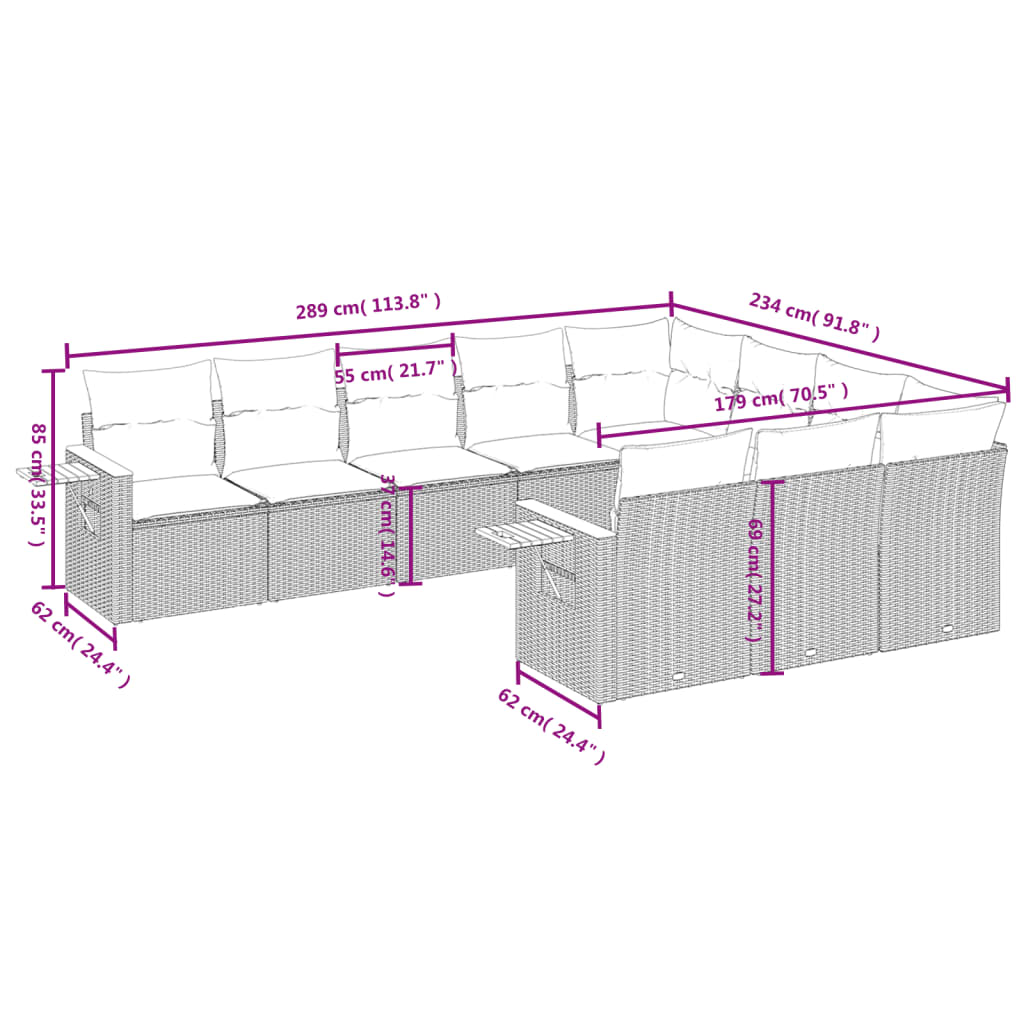 10 részes szürke polyrattan kerti ülőgarnitúra párnákkal 3