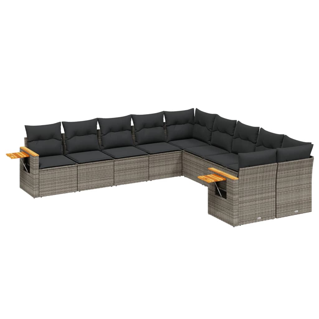 10 részes szürke polyrattan kerti ülőgarnitúra párnákkal 2