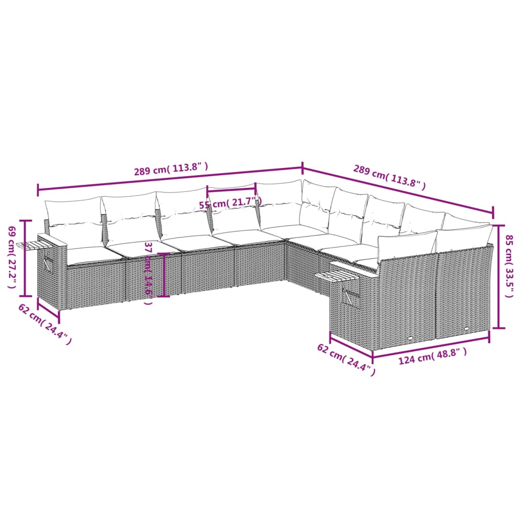10 részes szürke polyrattan kerti ülőgarnitúra párnákkal 3