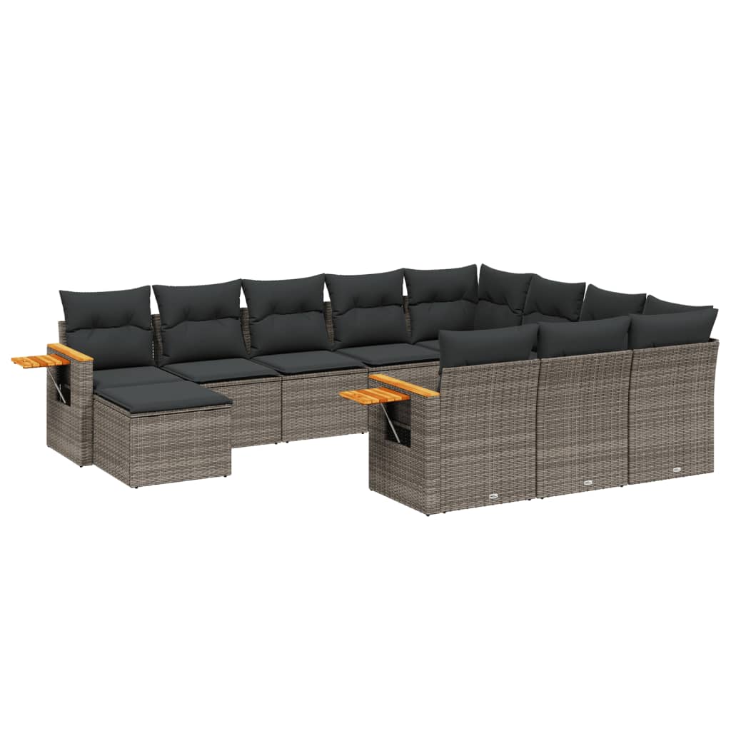 11 részes szürke polyrattan kerti ülőgarnitúra párnákkal 2