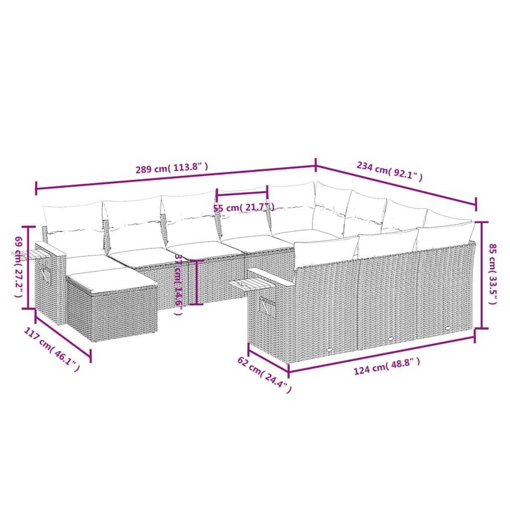 11 részes szürke polyrattan kerti ülőgarnitúra párnákkal 3
