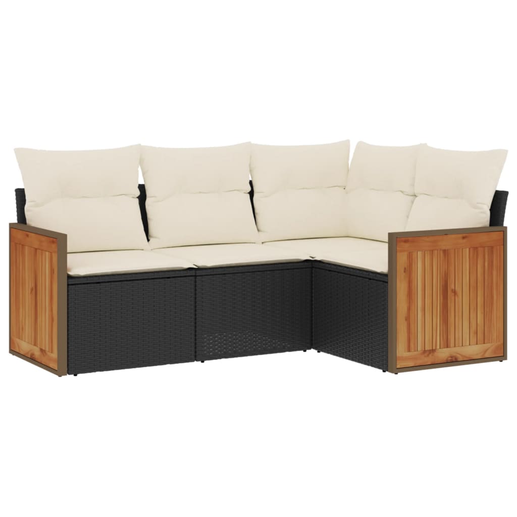 4 részes fekete polyrattan kerti ülőgarnitúra párnákkal 2