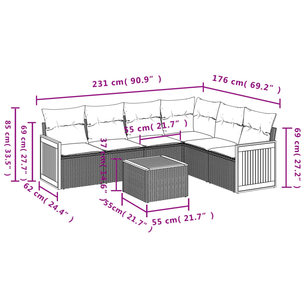 7 részes bézs polyrattan kerti ülőgarnitúra párnákkal 3