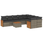 10 részes szürke polyrattan kerti ülőgarnitúra párnákkal 2