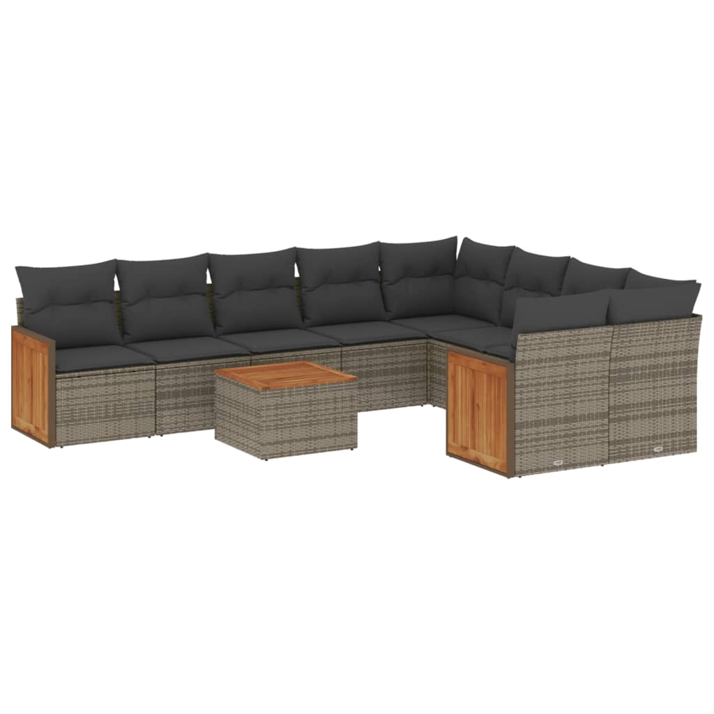 10 részes szürke polyrattan kerti ülőgarnitúra párnákkal 2