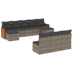 10 részes szürke polyrattan kerti ülőgarnitúra párnákkal 2