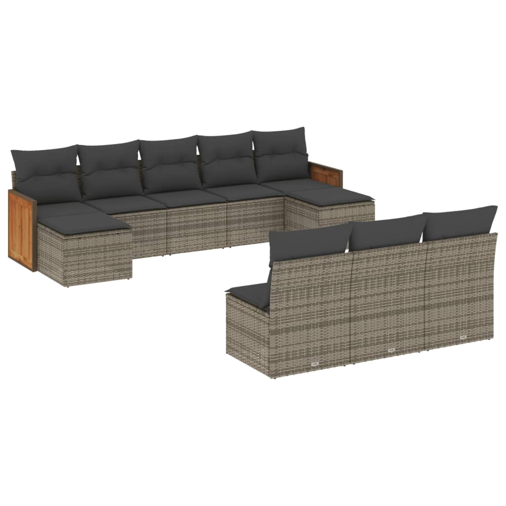 10 részes szürke polyrattan kerti ülőgarnitúra párnákkal 2
