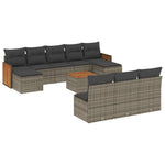 11 részes szürke polyrattan kerti ülőgarnitúra párnákkal 2