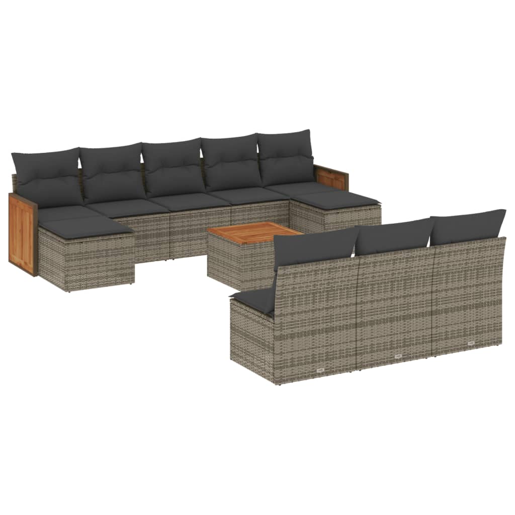 11 részes szürke polyrattan kerti ülőgarnitúra párnákkal 2