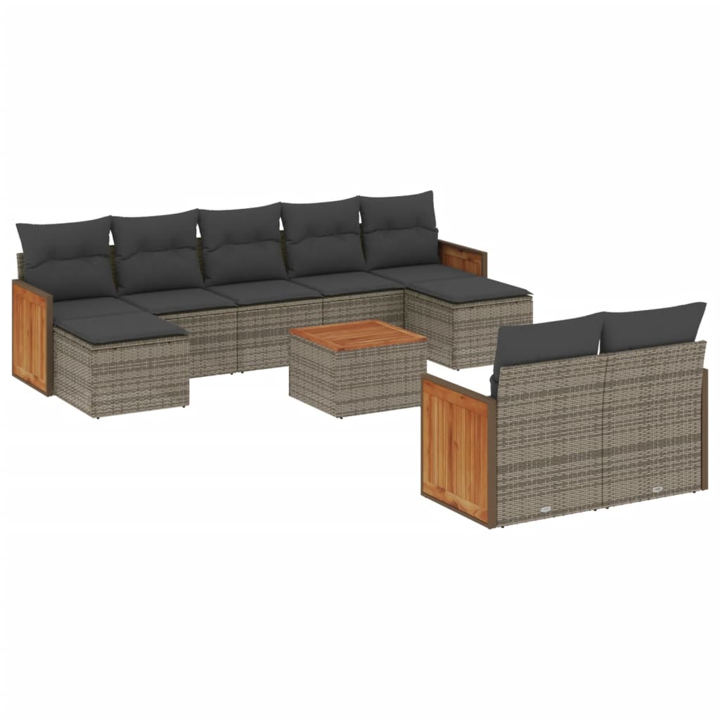 10 részes szürke polyrattan kerti ülőgarnitúra párnákkal 2