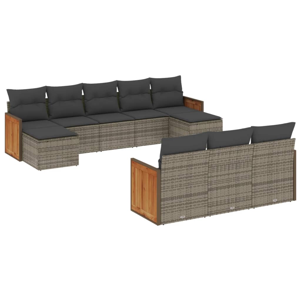 10 részes szürke polyrattan kerti ülőgarnitúra párnákkal 2