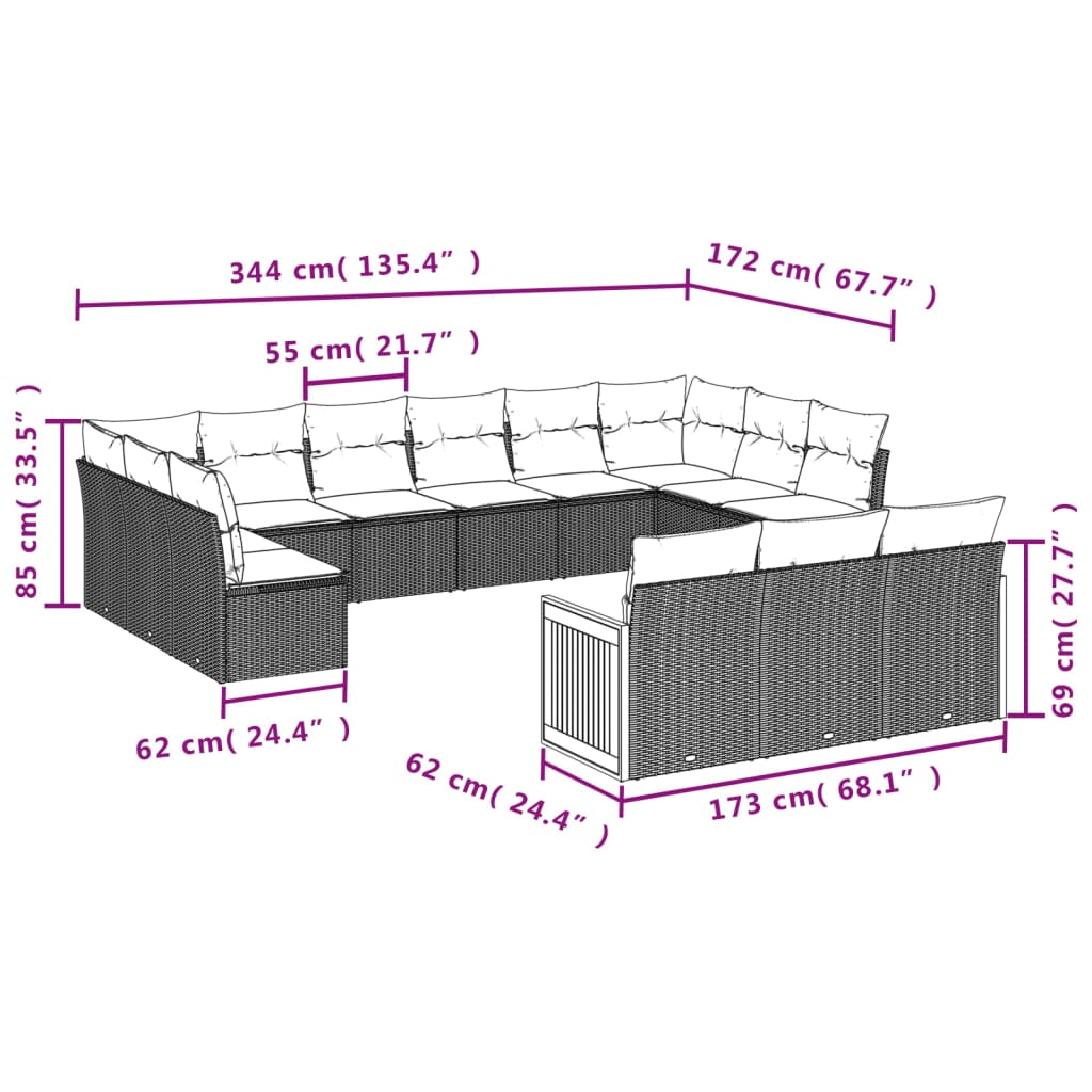 13 részes szürke polyrattan kerti ülőgarnitúra párnákkal 3