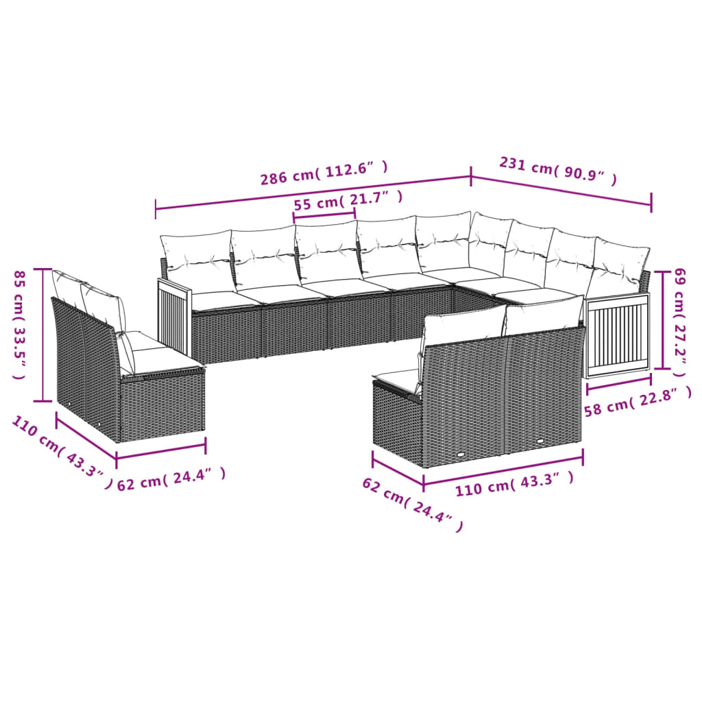12 részes szürke polyrattan kerti ülőgarnitúra párnákkal 3