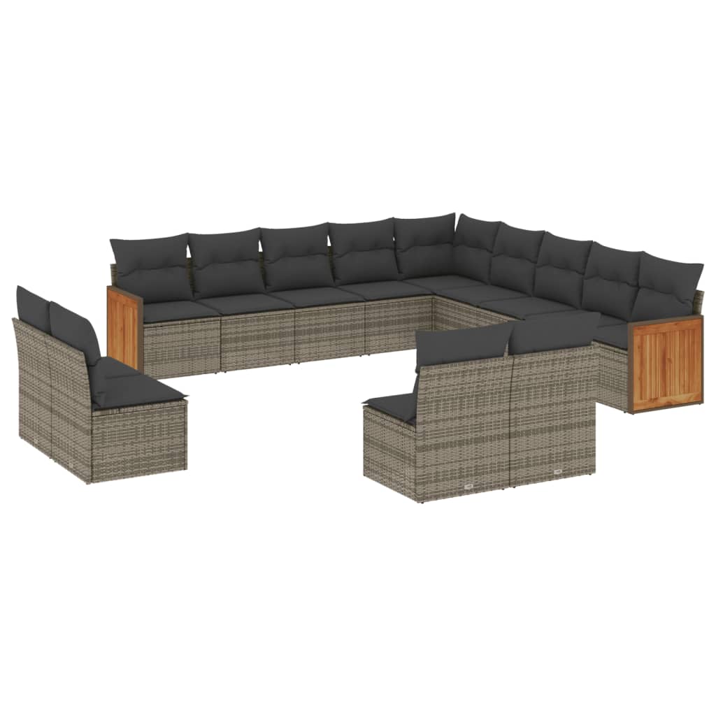 13 részes szürke polyrattan kerti ülőgarnitúra párnákkal 2