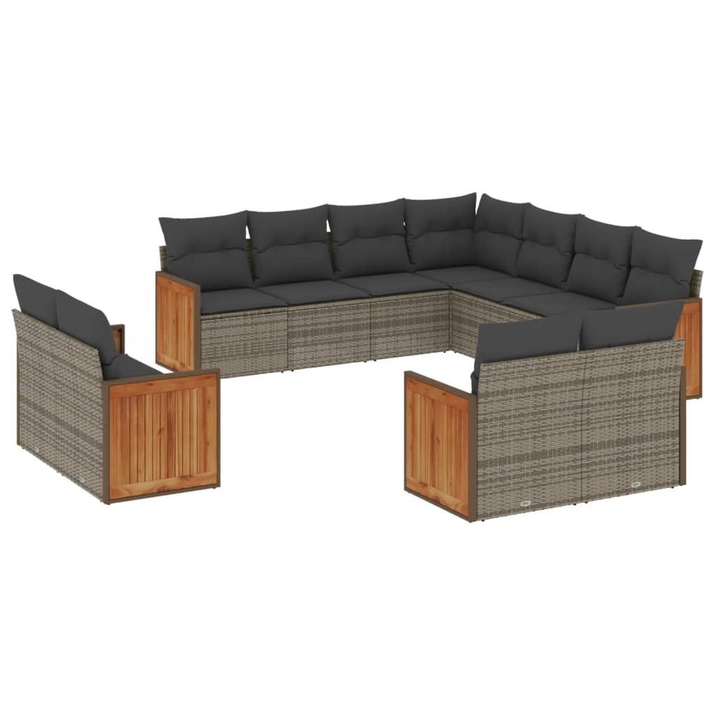 11 részes szürke polyrattan kerti ülőgarnitúra párnákkal 2