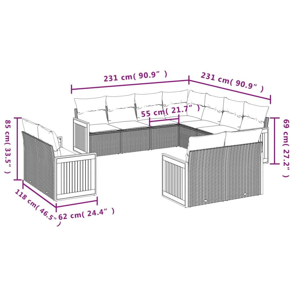 11 részes szürke polyrattan kerti ülőgarnitúra párnákkal 3