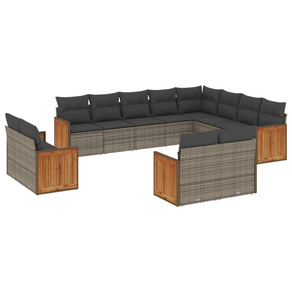 12 részes szürke polyrattan kerti ülőgarnitúra párnákkal 2