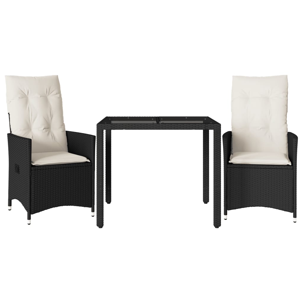 3 részes fekete polyrattan bisztrógarnitúra párnával 2